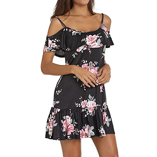 Vestidos de Mujer, ASHOP Vestido Verano 2018 Fuera Hombro frío Casual Ajustados T-Shirt Vestido Coctel Fiesta Corto Dress Estampado de Flores Playa Falda Elegantes en Oferta (M, Negro)