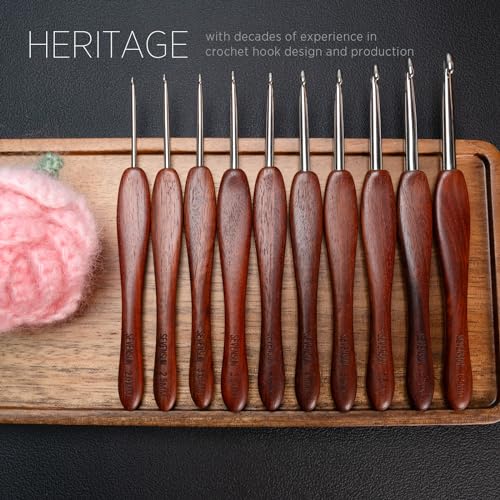 Image of SEVENSUN Mimosa Crochet Hooks Set 5 Pack of 2mm 3mm 4mm 5mm 6mm Crochet Hook, SEVENSUN Hand Polished Ergonomic Crochet Hooks, Stainless Steel Crochet Hook, Wood Handle Pointed Crochet Needle
