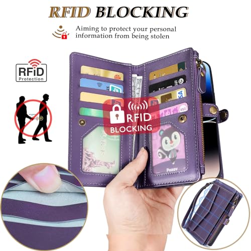 DKDKSIP for Google Pixel 9 Pro XL Wallet Case for Women, Pixel 9 Pro XL 5G Case with RFID Blocking Card Holder, Leather Zipper Wallet Detachable Magnetic Phone Case with Crossbody Strap, Purple - image 5