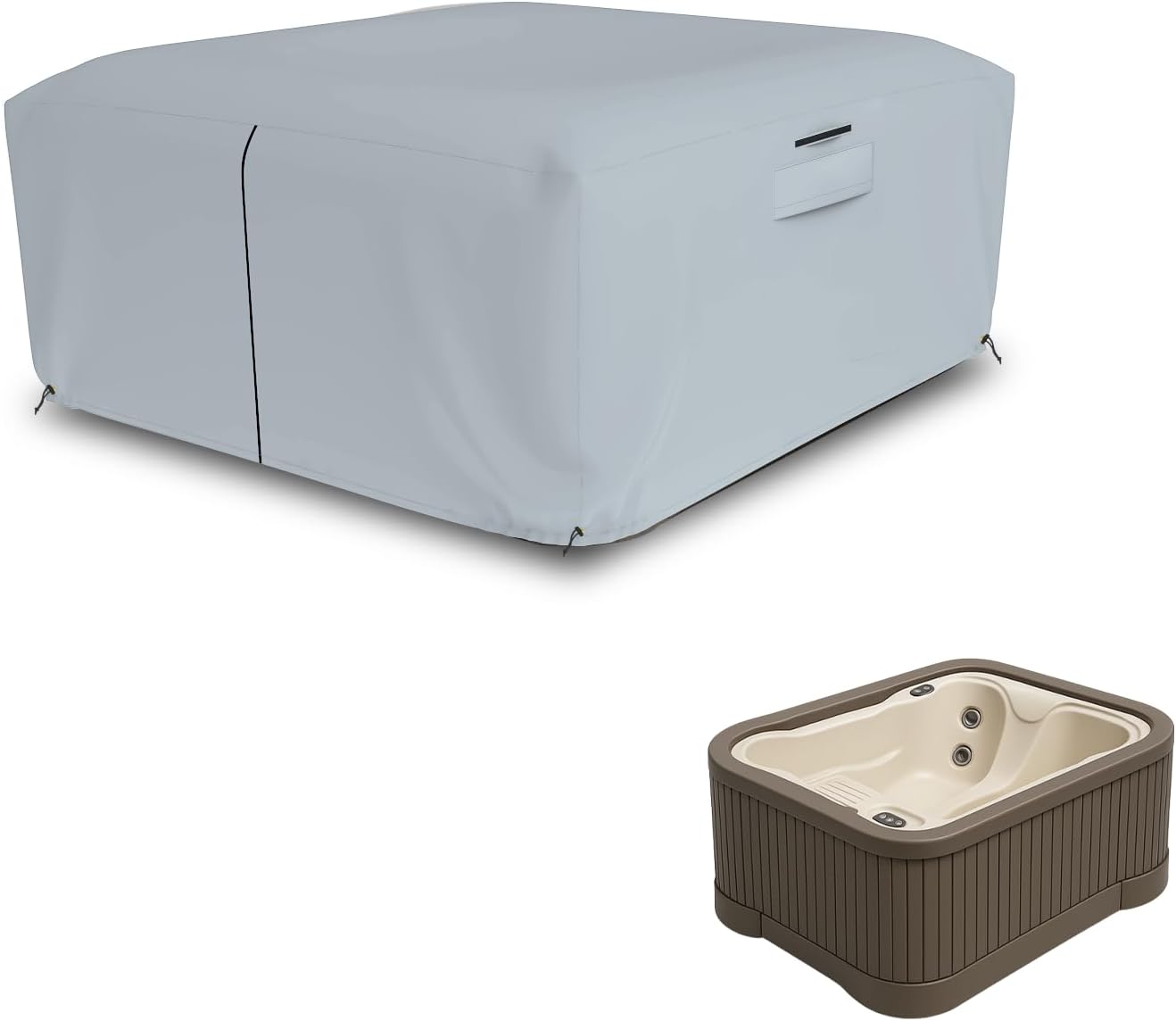 Seal Skin Covers Waterproof Hot Tub Cover, Heavy Duty Outdoor Spa Protector with Air Vents, Padded Handles, Adjustable Cord, Straps & All Weather Protection (Gray, 76" L x 76" W x 20" H)
