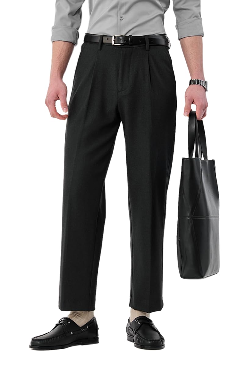 snitch Men Formal Trousers | Baggy Fit Wide-Leg & Pleated Front Plain Design | Polyester Blend Fabric for Comfortable Office & All Day Business Wear-picture-32