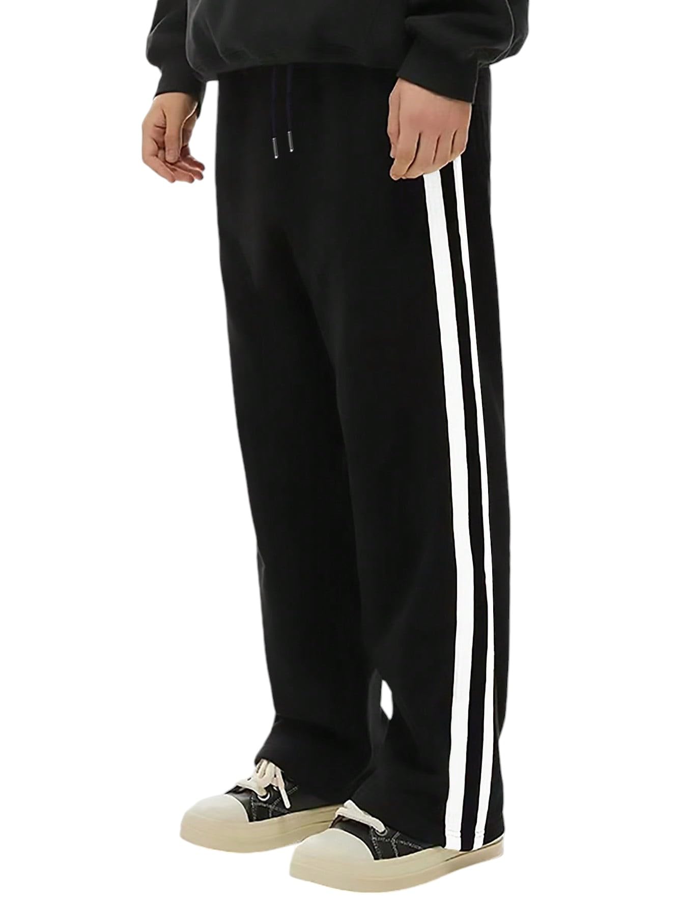 dockstreet Straight Wide fit Long Length Trouser Style Drawstring Trackpant for Men/Trending Sporty Style, Racing Stripes on si/Relaxed Casual Pants for Men-image-7