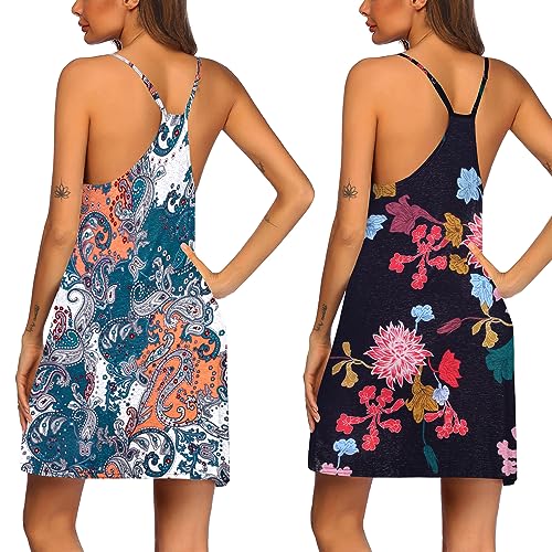 Image of Ekouaer 2 Pack Nightgown for Womens Nightshirt Sleepwear Sleep Tank Chemise Racerback Sleeveless Dress
