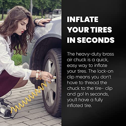 Tire Air Chuck Quick Connect - Open Flow Heavy-Duty Locking Air Chucks For Tires - 250 Psi Rated Brass Air Compressor Tire Inflator Attachment, 1/4'' Female Npt Thread Fits Most Air Hoses - 2 Pack #TOP1