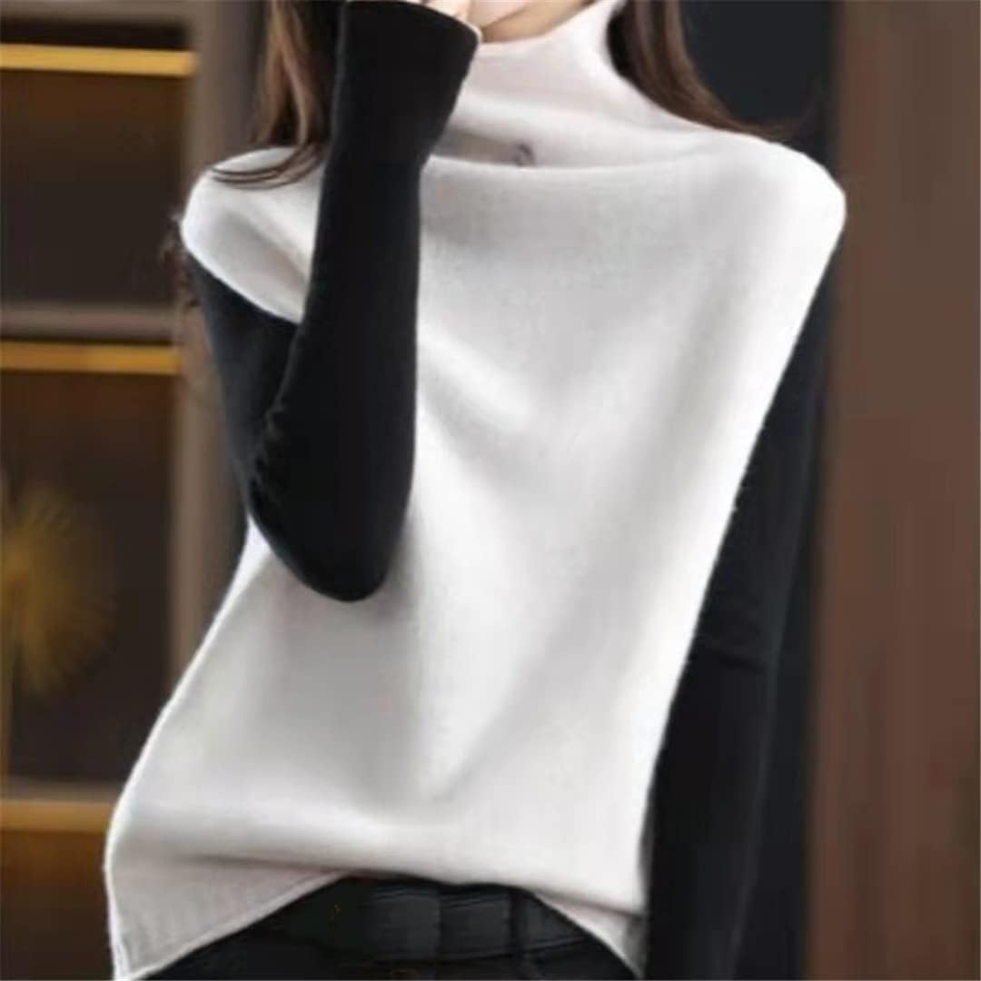 Alloaone Women Wool Turtleneck Sweater Knitted Vest Spring And Autumn Knitted Loose Sleeveless Waistcoat