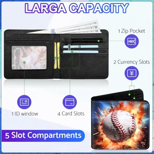 Image of Boys Wallet for Kids, Cool Kids Wallet for Boys Ages 8-10 9-12 11-15, Funny Baseball Leather Bifold Rfid Blocking, Coin Pocket Id Window for Teen Men Youth Guys Birthday Christmas Gifts
