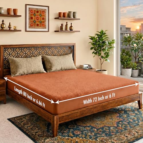 Image of Lithara Terry Cotton Fitted Mattress Protector for King Size Bed | Waterproof & Elastic Band | Ultra Soft & Hypoallergenic Mattress Cover | Size : 80 x 72 Inches (6.67 x 6 Feet) | (Golden)
