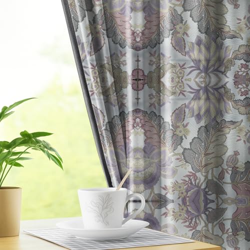 Image of LINENWALAS Printed Blackout Curtains for 6 Feet Window | Set of 2 | Printed Drapes | Thermal Insulated, Room Darkening Panels with Grommet Hanging for Living Room (Lilac jacobean)