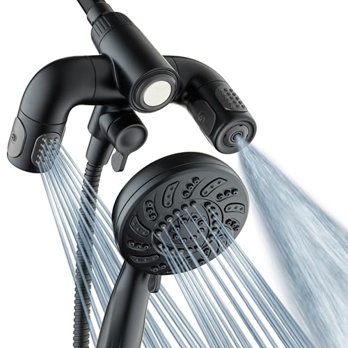 Aquadance High Pressure 156 Setting 14 Zone Shower Head & Handheld 3-way Combo System - Magnetic Docking 314 Power Jets Dual Adjustable Arms 6 ft. Metal Hose Matte Black Finish Top American Brand