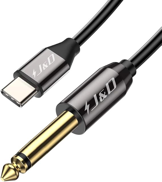 J&D USB-C to 6.35mm 1/4 inch TS Audio Cable, Gold Plated USB Type C to 6.35mm 1/4 inch Male TS Mono Interconnect PVC Shelled Aux Adapter Cable, 6.5 Feet