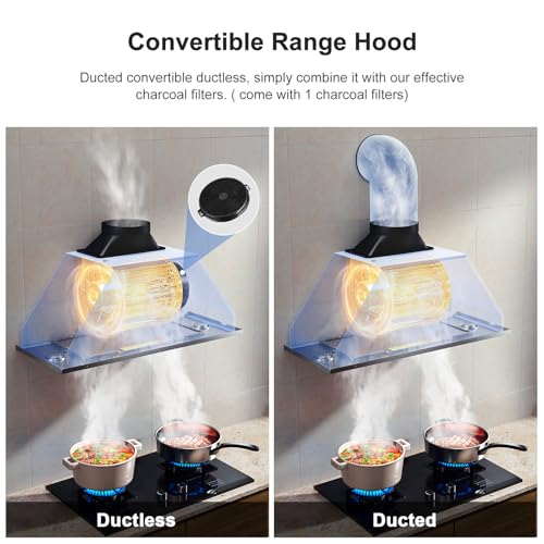 Image of HisoHu Insert Range Hood 36 Inch, 900 CFM with Ducted Convertible Ductless (Kit Included), 4 Speed Gesture Sensing&Touch Control Panel, Stainless Steel Kitchen Vent (36 Inch)
