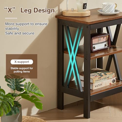 Image of VECELO Modern End Side Tables, Nightstand with 3-Layer Storage Shelf for Small Spaces, Living Room, Bedroom, Farmhouse Easy Assembly, BrowniE†2 Setsia€