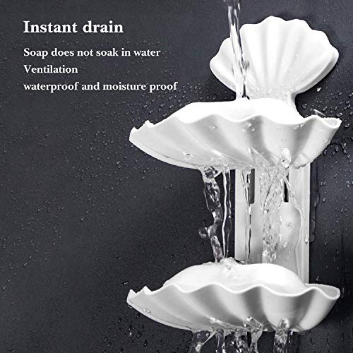 Image of Plastic Double Layer Stand /Holder || Bathroom Soap Holder Shelf Rack || Sea Shell Shape Soap Storage Box || Wall Soap Box Dispenser Tray for Kitchen & Bathroom (Medium, Multicolor)