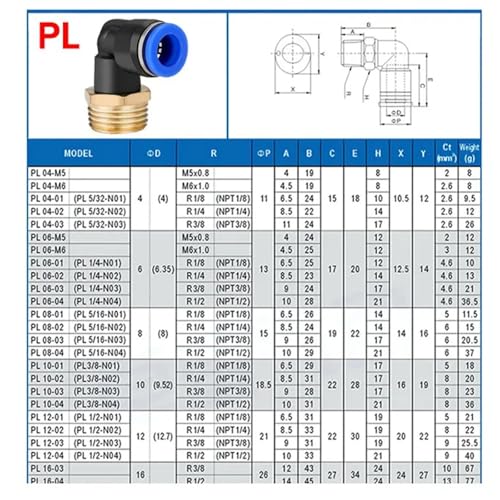 Conectores rápidos para manguera de aire codos PL 6mm de rosca de 5 unidades 3