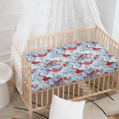 Image of Christmas Crib Sheets for Baby Girls Red Bird Soft Crib Sheets Standard Crib Mattress Cover Breathable Fitted Crib Sheet 28''x 52''