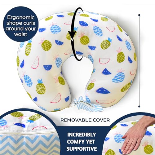 Image of VParents Multipurpose Baby Feeding Nursing Cum Maternity Pillow for New Born Cotton, Recommended for Maternity, Nursing, Medical Fruity (Blue) 110590