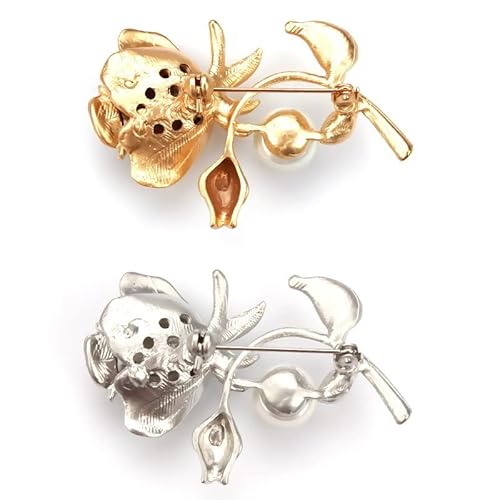 Brooches Brooch Pin Rhinestone Pearl Brooch Floral Diamond Brooch Girl Lady Jewelry Wedding Party Birthday Gift Gold Bow Tie Brooch Pins Gift (Color : Gold) #TOP4