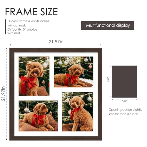 Image of DUENPY 20x20 Collage Picture Frame 8x10 Picture Frame Collage Displays Four 8x10 inch Photos Available Horizontal Wall Mounting Display and Vertical Walnut