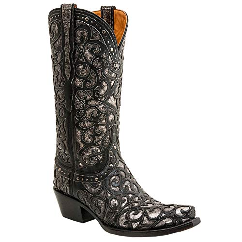 Lucchese Womens Cowboy Boots Black Cowhide Leather 8 C