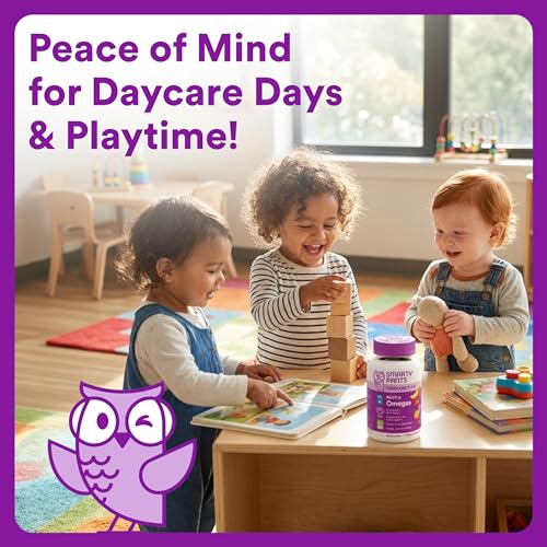 Image of SmartyPants Toddler Plus Multi & Omegas Multivitamin Gummies, Omega 3 DHA /EPA, Vitamins D3, C, B12, B6, A, K, Zinc, Biotin, Gluten Free, Clean Label, Low Sugar, 3 Flavors, 120 Gummies (60 Day Supply)