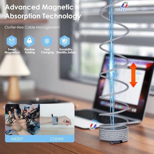 Image of Magnetic Coiled Type C - Type L [MFi-Certified] MagCable compatible with iPhone, iPad and Airpod, 65W / 3.1A Magnetic OMagCable, PD Technology, QC 3.0 Quick Charging - 1.2 meter , Type C - L , Black