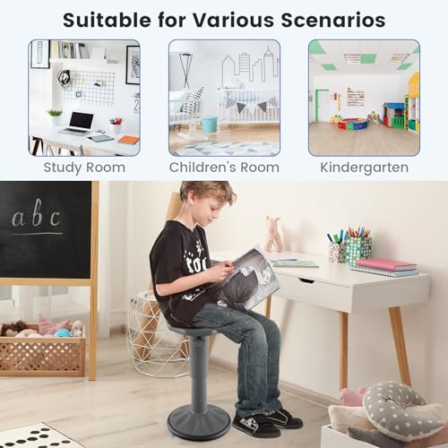 Image of S AFSTAR Ergonomic Wobble Stool, Kids Active Motion Stool w / 16 inch- 23.5 inch Adjustable Height, 245 LBS Weight Capacity, 360-Degree Wiggle Chairs Kids Wobble Chair for Classroom Preschool (Grey)