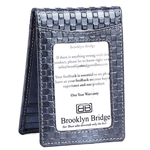 Image of Brooklyn Bridge Genuine Leather Money Clip Wallet for Men Chess VT Grey - Premium Slim RFID Protected Wallet with Cash Clip & Multiple Card Slots, Stylish Front Pocket Design, Gift for Men