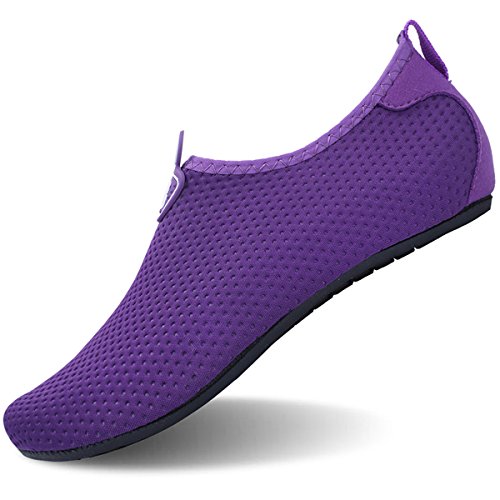 JOINFREE Mujer Durable Sole Descalzo Zapatos De Piel De Agua Calcetines Aqua para La Piscina De La Playa Arena Swim Surf Yoga Aeróbic Acuático Morado EU 35-36