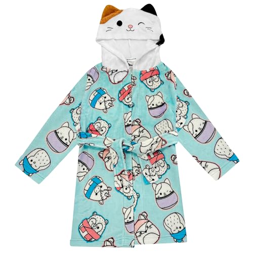 Squishmallows Girls Fleece Kids Hooded Robe - Super Soft Plush Kids Spa Bathrobe with Pockets, Sizes 6-12 - Official Product