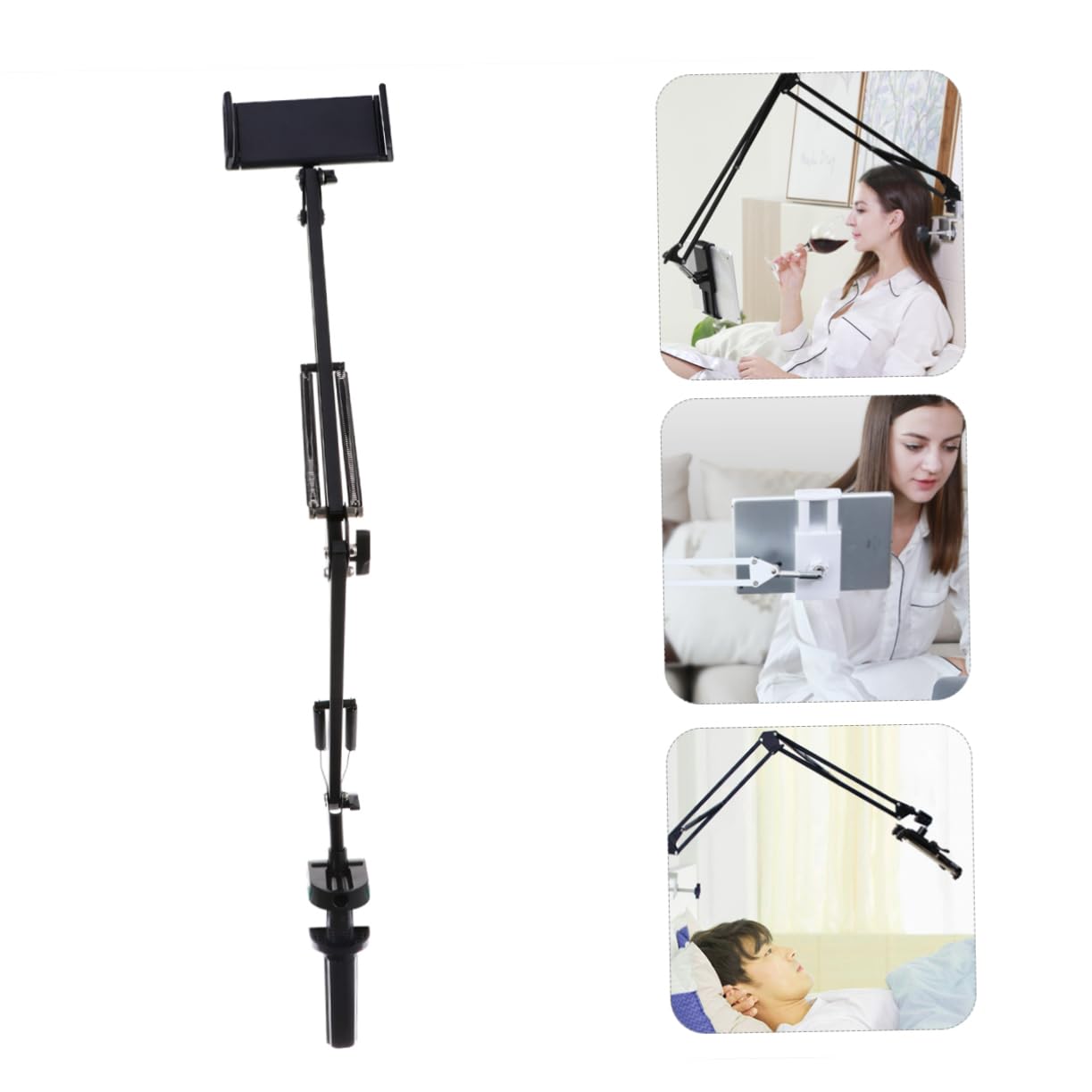 KOMBIUDA Supporto per Tablet e Telefono da Tavolo Braccio Articolato, Clip, Regolazione di Angolo e Misura, in Ferro e Plastica