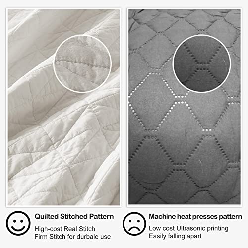 Horimote Home Quilt Set King Size, Stone-Washed Chic Rustic Cream White Quilt With Classic Triangle Stitched Pattern thumb #5