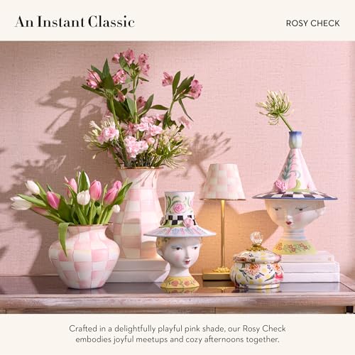 Image of MACKENZIE-CHILDS LED Cafe Table Lamp, Pink-and-White Rosy Check