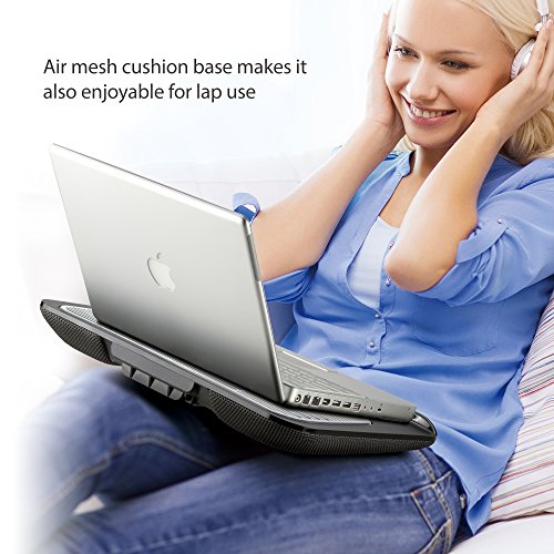 Aluminum Laptop Cooling Pad, SIIG Ergonomic Multi-Angle Tilted Laptop Lap Pad Stand, Air Mesh Cushioned Base with USB Powered Cooling Fan & Detachable Tablet Stand, Black - Thumbnail 5