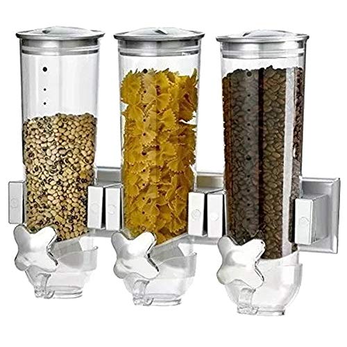 Dispensador de cereales triple de pared para cocina organizada con tres botes plata 2