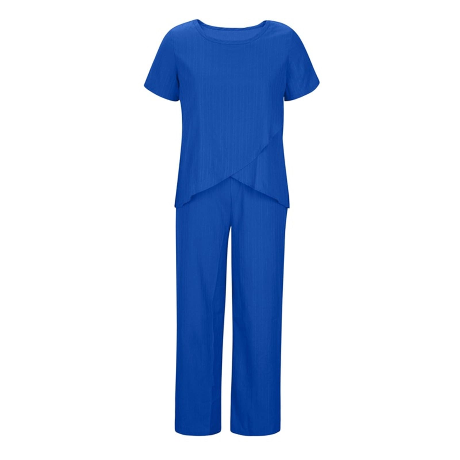 AACH Hosenanzug Damen Sommer Outfits Elegant Slim Fit 2-Teiliges Kurze Ärmel Rundkragen Oberteile und Weite Hose Zweiteiler Geschäft Büro Sportanzug Locker Einfarbig Freizeitanzug Mode Anzug