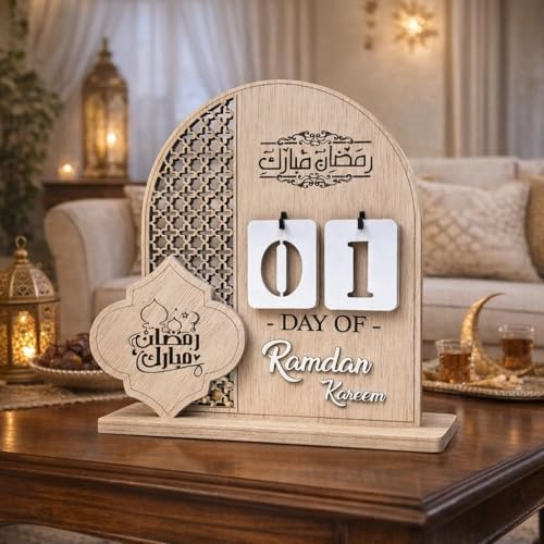 Image of SVM CRAFT Wooden Ramadan Calendar Ramadan Mubarak Decor Eid Decoration Sign Ramadan Kareem Islamic Table Decor Ramadan Gifts, Ramadan to Eid Countdown Calender