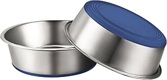 URBUDDIES 2 Pack Stainless Steel Dog Bowls, 11 Cup, Blue Bottom