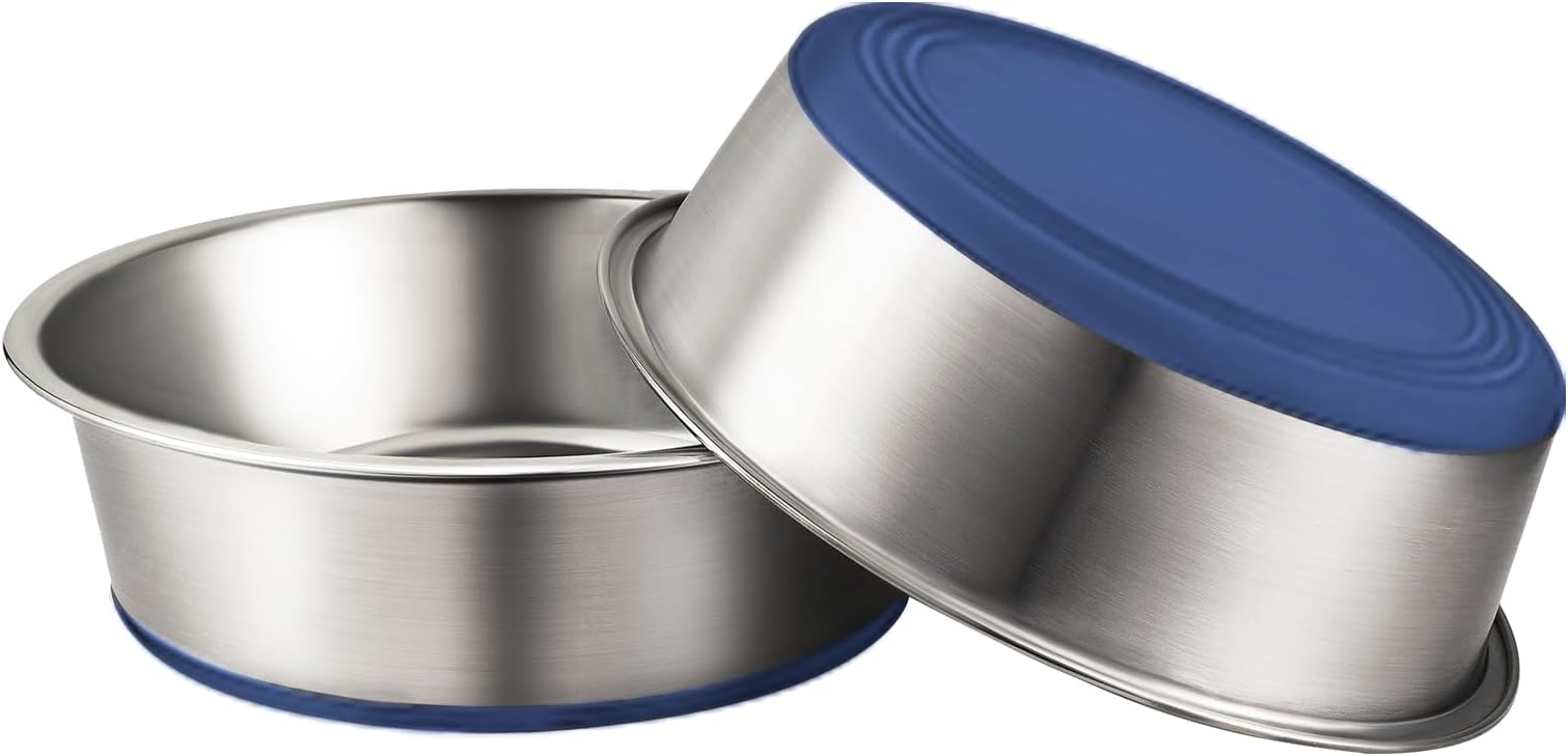 URBUDDIES 2 Pack Stainless Steel Dog Bowls, 11 Cup, Blue Bottom