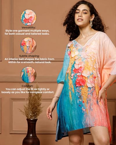 Image of AS Premium Soft Cotton Feel Kaftan Dress for Women Digital Print Free Size M-3XL Knee Length Midi Baho Kaftan Cotton Feel Beach Wear Resort Wear Lounge Wear Western Kurti Multicolor
