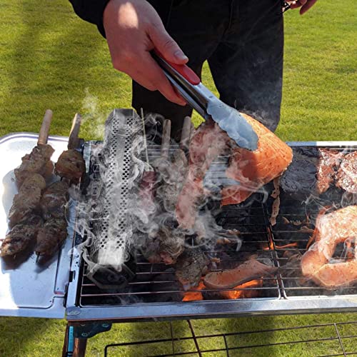 Hylfenis 12" Smoking Tube-Stainless Steel Pellet Smoker Tube With 2 Brushes,1Glove And 2 Hooks For Hot/Cold Smoking Tubes For All Grills #TOP6