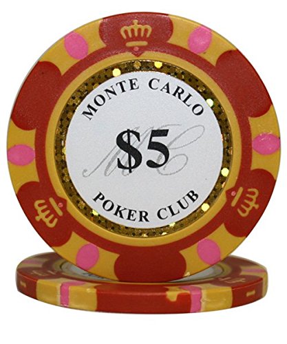 50 pcs Monte Carlo Poker Club 3-Tone Clay Composite 14 Gram Heavy Poker Chips by MRC (Red $5)