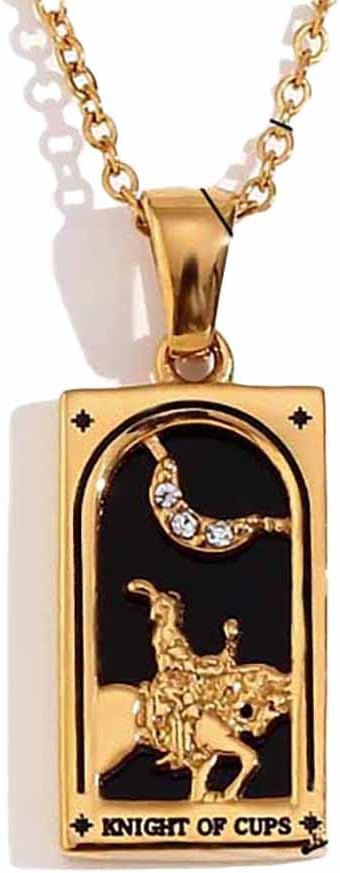 Psivika Gold Plated Tarot Card Necklace Vintage Necklace Good Luck Amulet Tarot Pendant Necklace for Women Men