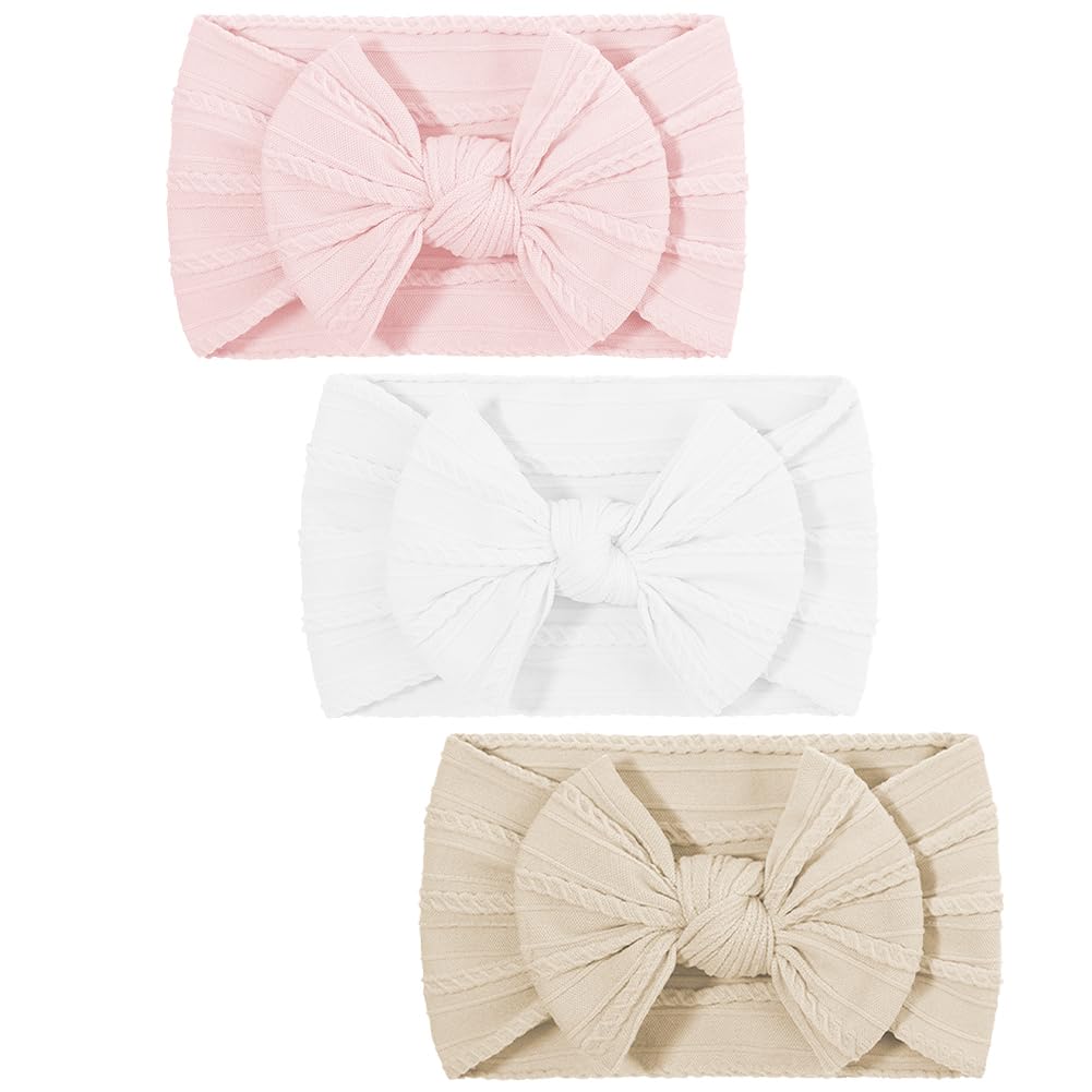 DiULi Diademas Bebé Niña 3 Colores Elástica Cintas Pelo Nylon Lactante Niño Pequeño Anchas Hairband Lazo Tela Conjunto 3pcs