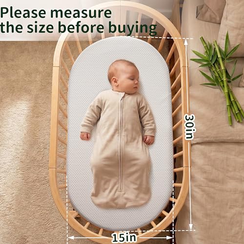 Image of Pro Goleem Bassinet Mattress 30x15 Oval, Baby Waterproof Replacement Pad, Firm Support Foam Insert with Bamboo Viscose Cover