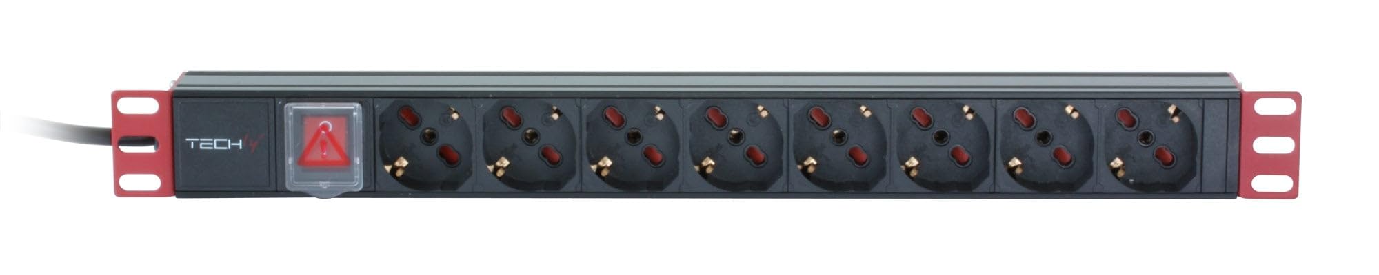 Techly Professional 108286 - Regleta de 8 enchufes (19 pulgadas, enchufe italiano con interruptor 1U, cable de 3 m), color negro y rojo