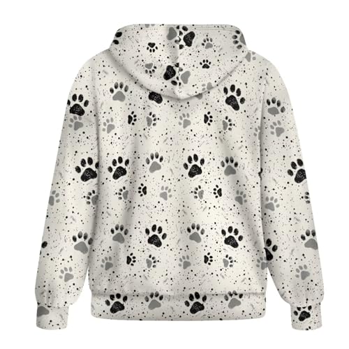 Suhoaziia Kapuzenpullover mit Reißverschluss in Übergröße für Damen, langärmelige Sweatshirt-Jacken, Herbst/Winter-Outfits, modische Kleidung, Mantel, Hundepfoten, M