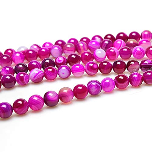 MJDCB Natural Round Stone Beads 8mm Rose Red Striped Agate Loose Gemstone Beads for Jewelry Making Bracelet Necklace 43pcs - Image 4