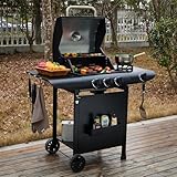 Gas Grill BBQ 3 Burner with Cover, Lid and Side Burner, 48 x 42cm Cooking Surface - Ideal for Outdoor Cooking