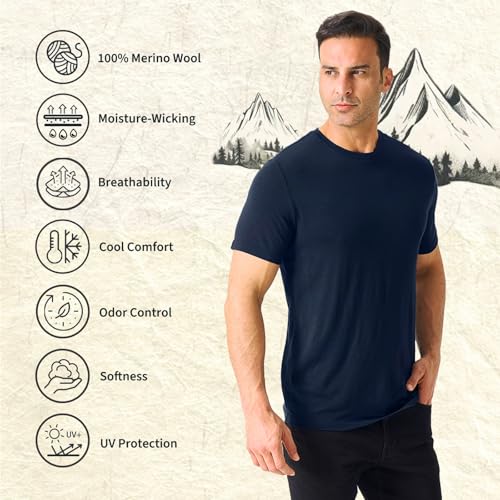 Merino Protect 100% Merino Wool T-Shirt for Men Short Sleeve Slim Fit Undershirt Soft Lightweight Tee Shirt for Travel Hiking2