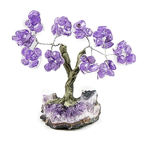 Beverly Oaks Charged Healing Crystals Bonsai Tree On Raw Amethyst Crystal Base ~All Natural Gemstone Tree ~ Money Tree Featuring Healing Stones (Amethyst)